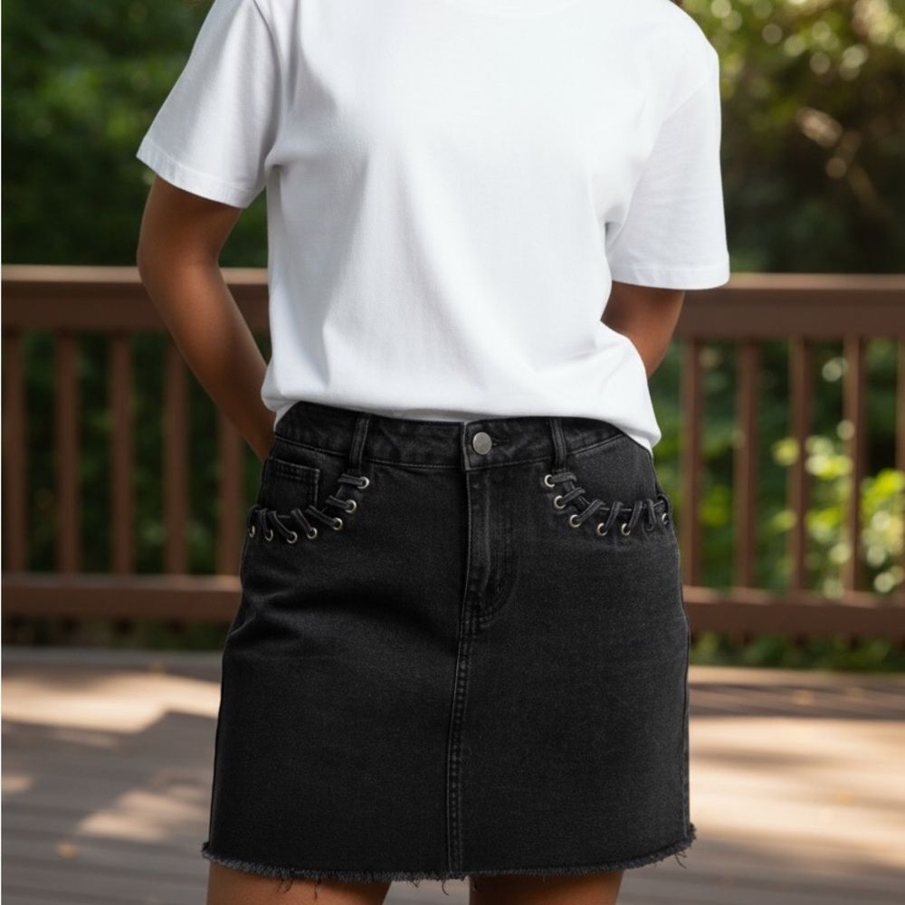 Vestique Black Mini Skirt with Eyelet Detail